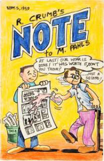 Robert and Charles Crumb R. Crumb’s Note to M. Pahls Cover and Letter Original Art dated 9-5-59 (1959). - | Heritage