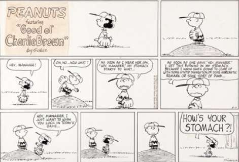 Charles Schulz Peanuts Sunday Baseball Comic Strip Original Art dated 5-7-72 (United Feature Syndicate, 1972). - | Heritage