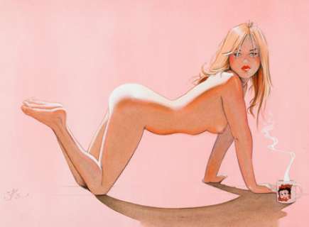 Jim Silke "Betty Boop Cup" Nude Pin-Up Illustration Original Art (2001). No one draws a finer or more -