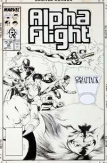 Kevin Nowlan Alpha Flight #48 Cover Original Art (Marvel, 1987). Big Sasquatch leads the charge as the Alpha -