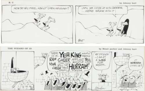 Johnny Hart B. C. and Wizard of Id Daily Comic Strip Original Art (Field Enterprises, 1969).  Two classic -