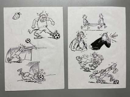 Walthéry, François | Walthéry, François - 2x Dessin original - Foot - (1997) | Catawiki