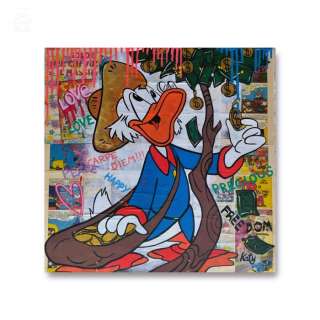 Zio Paperone - Scrooge and his precious tree - Acrilico su pagine di fumetto incollate su tela - 40 x 40 cm | Catawiki