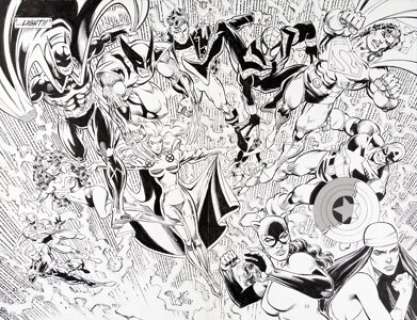 Dan Jurgens and Joe Rubinstein - DC Versus Marvel #4 Double Splash Page 10-11 Original Art (DC/Marvel, 1996).