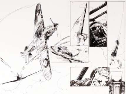 Keith Burns - Johnny Red The Hurricane #5 Double Splash 2 et 3 (Titan Book, 2016). Keith Burns Johnny Red The Hurricane #5 Original Art Double Splash Page 2 & 3 (Titan Book, 2016).