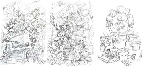 Sergio Cabella | Topolino - Summer Adventures - Treasure Hunt - Looping Icecream - Three Pencil Drawings by Sergio Cabella | Catawiki