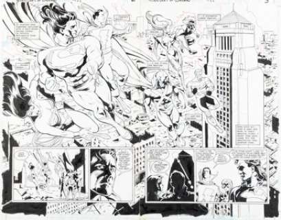Immonen, Stuart - Stuart Immonen and José Marzan Jr. Adventures of Superman #522 Double Page Spread 2-3 Original Art (DC, 1995)....