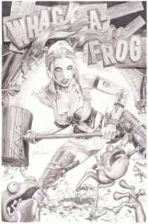Horn, Greg - Greg Horn - Harley Quinn Whack-A-Frog Lithograph Illustration Original Art (DC, 2013)....