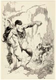 Frazetta, Frank - Frank Frazetta Tarzan at the Earth‘s Core (Tarzan #13) Interior Illustration Original Art (Canaveral P...