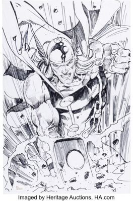 Will Conrad - Thor Illustration Original Art Signed by Chris Hemsworth (2016).