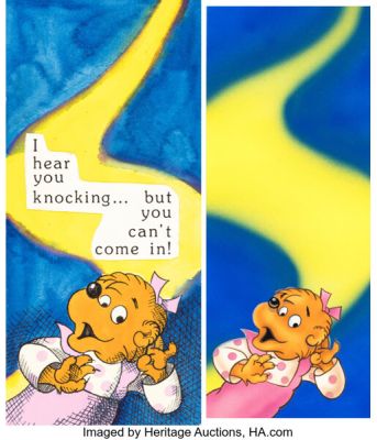 The Berenstain Bears Pair of Original Illustrations Created For a Do Not Disturb Door Hanger and Sample - Group of 3 (Berenstain, 1988). (Total: 3 Items) | Heritage