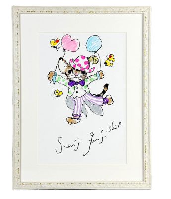 Seiji Fujishiro Hand-Drawn Color Illustration "Balloon Cat and Butterfly" | Mandarake (Big Web)