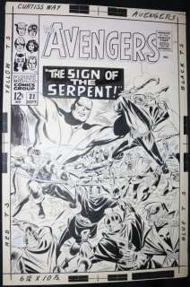Don Heck - Avengers #32 Cover - La - ‘The Sign of the Serpent!‘ - Captain America, Goliath, Hawkeye, & Wasp - 1966
