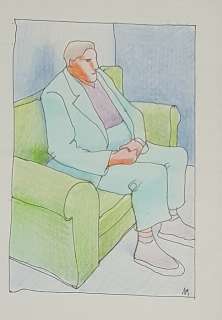 Moebius - 1 Original colour drawing - Homme assis | Catawiki