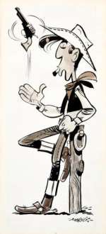 Morris 1923-2001. Lucky Luke. Encre de Chine et lavis noir pour une illustration… | Art Richelieu
