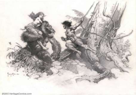 Tarz and Ape Frank Frazetta - Original Illustration Tarzan of the Apes (1991). Here’s the story on this - | Heritage