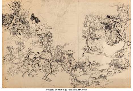 Arthur Rackham (British, 1867-1939) Fantasy Scene with characters from Alice (1907), A Midsummer Night’s Dream - | Heritage