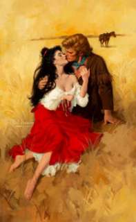 Robert Maguire (American, 1921-2005) Innocent Fire, paperback cover, circa 1970 Oil on board 29-1/4 x 17-7/8 -