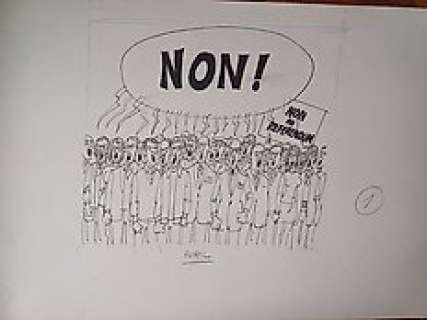 Lauzier, Gérard - 2 Original drawing - Dessins de Presse - Manifestants contre le référendum / Tous pour le Non - 1969 | Catawiki