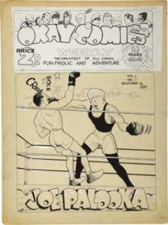 Will Eisner - Okay Comics Joe Palooka Cover Original Art, dated 12-4-37 (1937). Okay Comics #1 premiered -