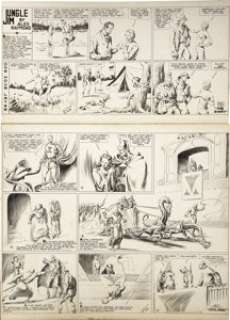 Alex Raymond Flash Gordon with Matching Jungle Jim Topper Sunday Comic Strip Original Art, dated 7-21-35 -