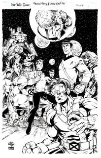 John Dell Pascual Ferry - Star Trek / X-Men #1 Published Pin-Up (Kirk, Spock, McCoy, Sulu, Cyclops, Jean Grey, Storm, Bishop, Beast!) 1996