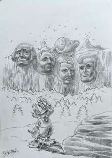 Bas Heymans - 1 Original drawing - Uncle Scrooge - Dagobert bij Mount Rushmore | Catawiki