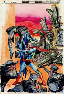Ernie Chan John Calnan - World‘s Finest #237 Cover (Superman Holds Batman, Battling Cops As Giant Locusts Destroy the City! Hand Colored By Chan!) 1975