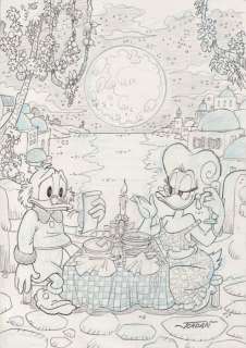 Julian Jordan - 1 Pencil drawing - Uncle Scrooge & Brigitta - "The bill, please?" | Catawiki