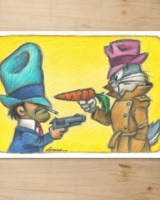 Joan Vizcarra - 1 Crayon original - Bugs Bunny Western Duel – Original Colour Pencil Artwork – Hand Signed | Catawiki