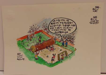 Kort, Hein de - 1 Original colour drawing - Slipping & sliding - Wij van de Arena. | Catawiki