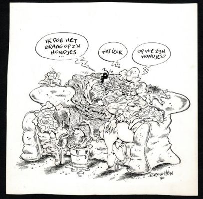 Schreurs, Eric/Hein de Kort - 1 Original drawing - Dick van Bil - Op z‘n hondjes - 1990