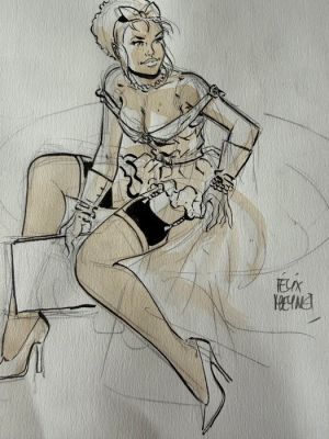 Meynet, Félix - 1 Original preliminary drawing - Pin Up - Mirabelle en petite tenue | Catawiki