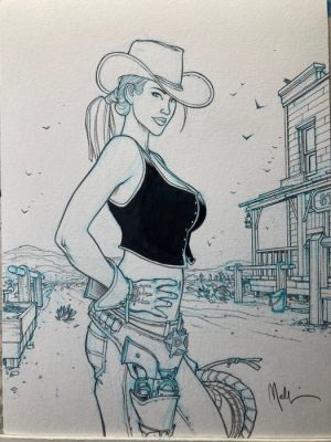 Malfin, Nicolas - 1 Original drawing - Pin Up - Cow Girl - 2026 | Catawiki