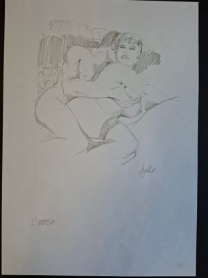 Leone Frollo - 1 Original drawing - Erotische illustratie - L’OSTESSA | Catawiki