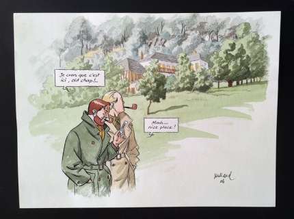 Juillard, André | Original Colour Illustration Blake and Mortimer for a Portfolio - Cuzzego Mon Village d’Enfance - (2004) | Catawiki