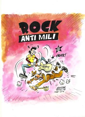 Carlos Azagra | Oriignal vinyl record cover : Rock Anti Mili – Azagra y Revuelta | Origin Of Comics