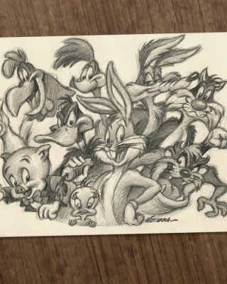 Joan Vizcarra - Portrait de famille Looney Tunes - Hand Signed Original Pencil Artwork | Catawiki