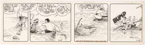 V. T. Hamlin Alley Oop Daily Comic Strip Original Art dated 7-25-47 (NEA, 1947). It’s Shark Week, as Alley and - | Heritage
