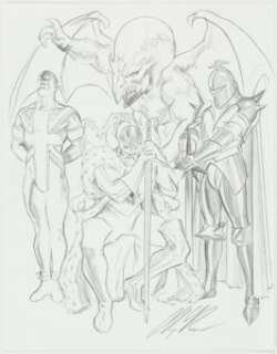 Alex Ross - Earth X Union Jack, King Britain, Black Knight, and Dragon Man Sketch Original Art (c. 1999)....
