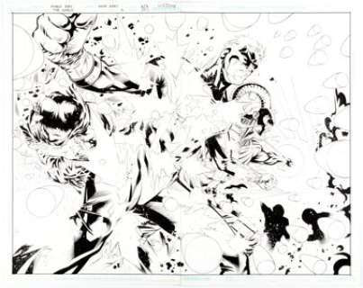 Marco Rudy and Mick Gray The Shield #2 Double Splash Story Pages 2-3 Original Art (DC, 2009). The Shield and Magog -