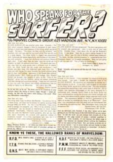 The Silver Surfer | #6 "Who Speaks for the Surfer?" Letters Page Production Material Group of 2 (Marvel, 1969). | Heritage
