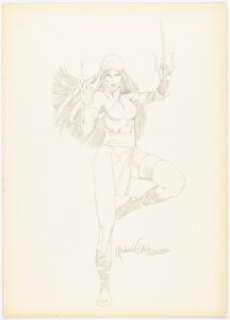 Michael Golden - Elektra Specialty Illustration Original Art (1982). Elektra poses with her sais in this drawing - | Heritage