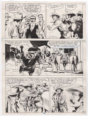 Giovanni Ticci | Tavola originale per Tex 179 ‘Assalto al treno’. Cm. 25,5 x 34. SBE 1975. Pag. 55. Firmata | Art e Fumetto