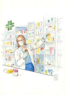 Milo Manara | “Pharmacienne”?Aquarelle sur papier 25 x 36 cm | Tessier Sarrou