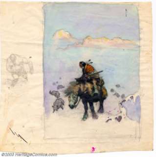 Frank Frazetta - Original Sketch of Indian (undated). Fantasy master, Frank Frazetta, created this spirited color - | Heritage