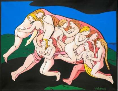 Alex VARENNE - Acrylique sur toile - grand format - Rhinocéros à deux cornes - de la série la femme et l‘homme animal