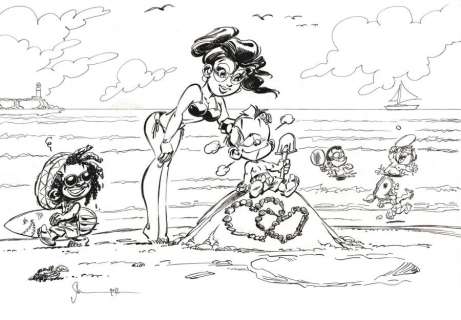 Illustration originale Le Petit Spirou - Les classes de mer par DAN