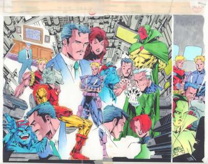 Jim Cheung, John Kalisz, Mark McKenna | Iron Man #323 Pgs. 22 & 23 Color Guide Art - Avengers Montage Dps - 1995 | Anthony’s Comic Book Art