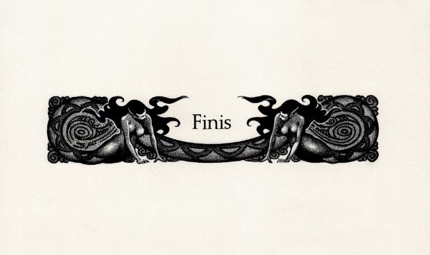 Stephen Fabian | ’Finis’ Last Page Illustration To Fantasy Book with 2 Sexy Nude Serpent Girls | Romitaman